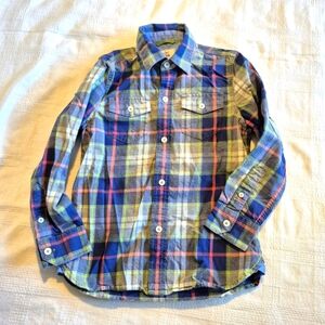 Mini Boden boys size 6-7 years plaid long sleeve button up shirt, 2 pockets VGUC